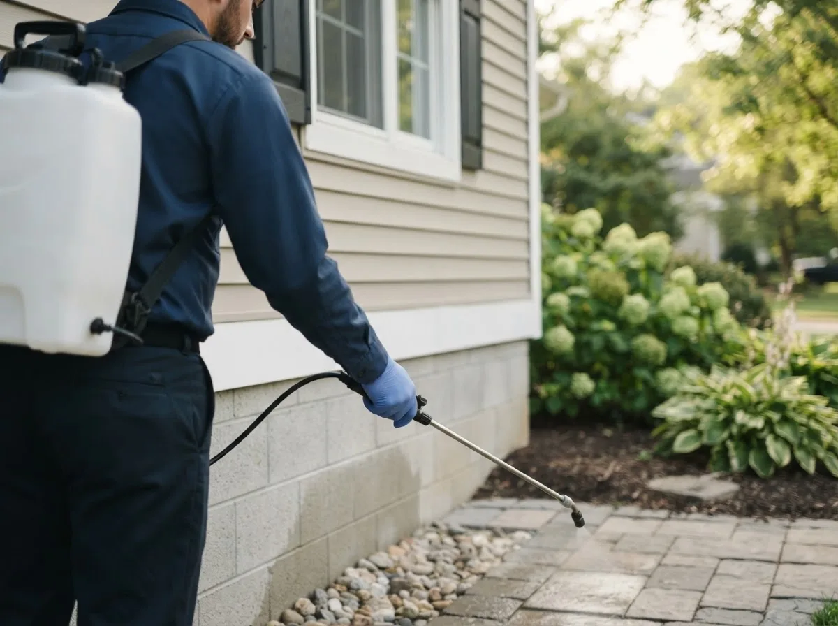 Pest control technician inspecting a home in Walnut Shade, MO